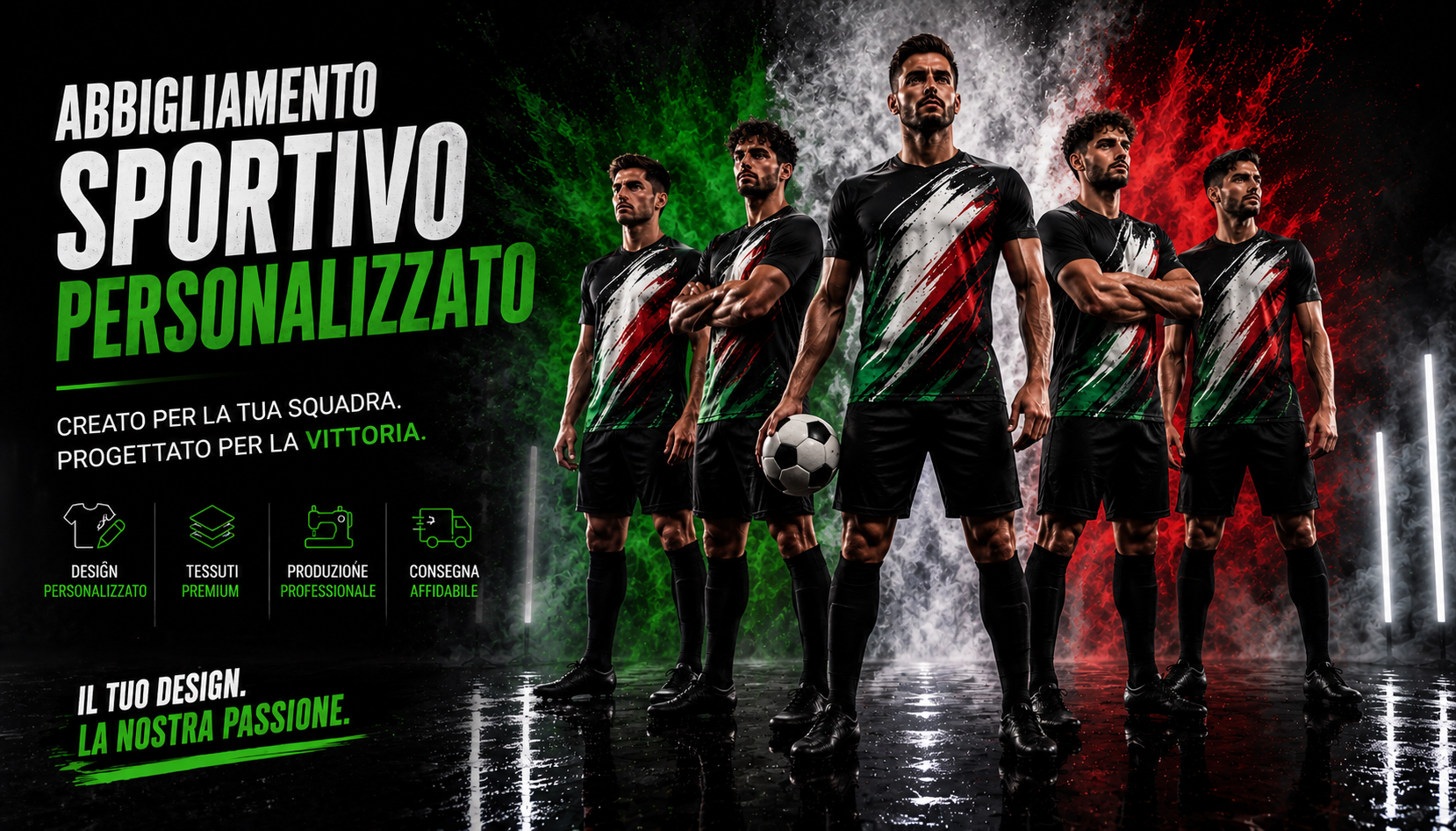 Produzione personalizzata di pantaloncini e divise a sublimazione per calcio e sport di squadra.