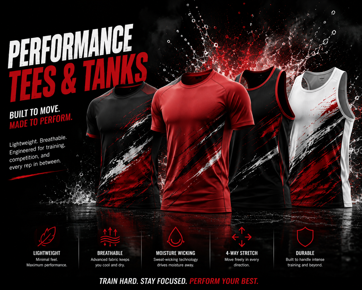 Customized short-sleeve tennis tee made of lightweight moisture-wicking polyester-spandex, featuring flatlock seams and a personalized team graphic tank tops
