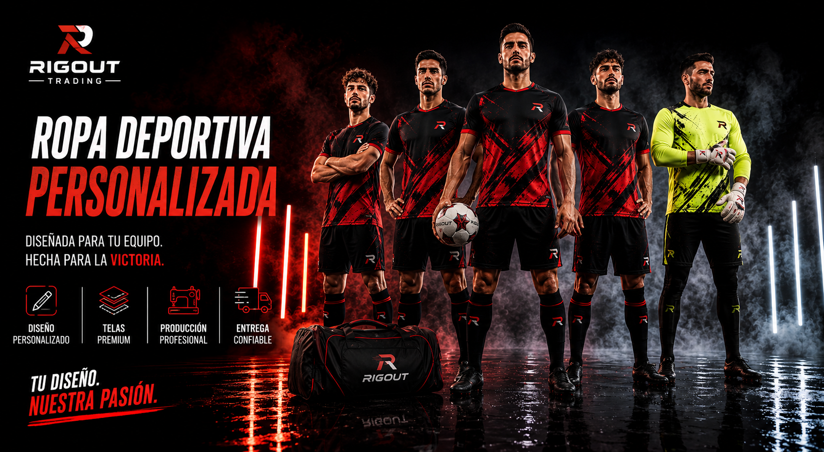 Fabricante especializado en la personalización de guantes, bolsas, uniformes y equipaciones de portero de fútbol.