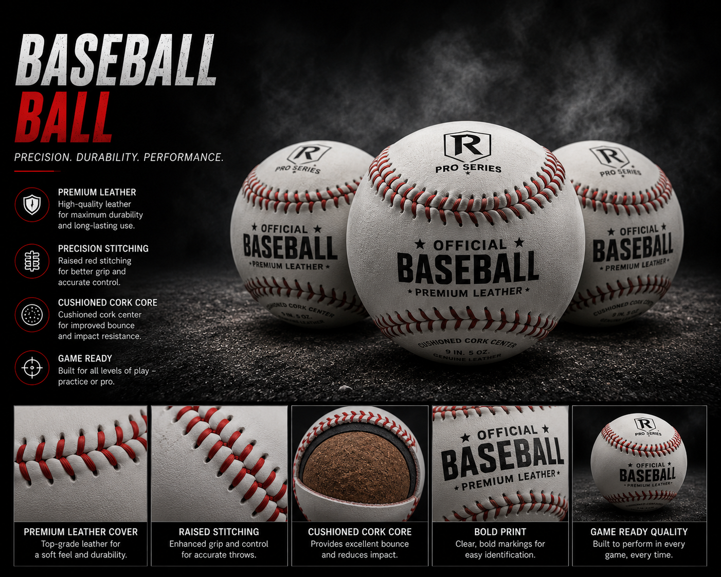 Custom-branded baseball featuring raised seams for superior grip and control, durable leather cover, and a personalized team or league logo for match play.