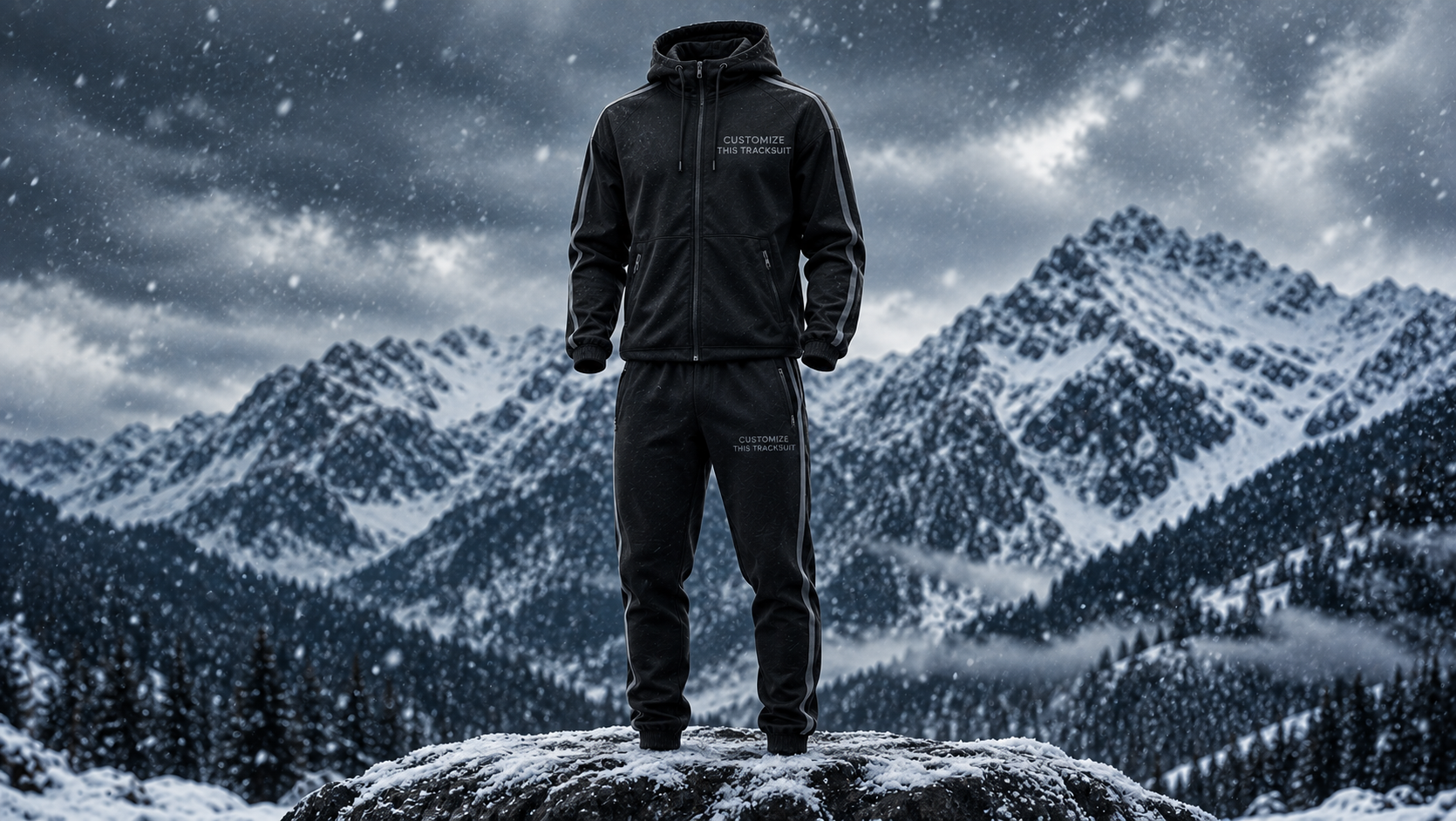 Athletes modeling warm, custom winter tracksuits designed for cold-weather training, showcasing a modern fit and personalized branding