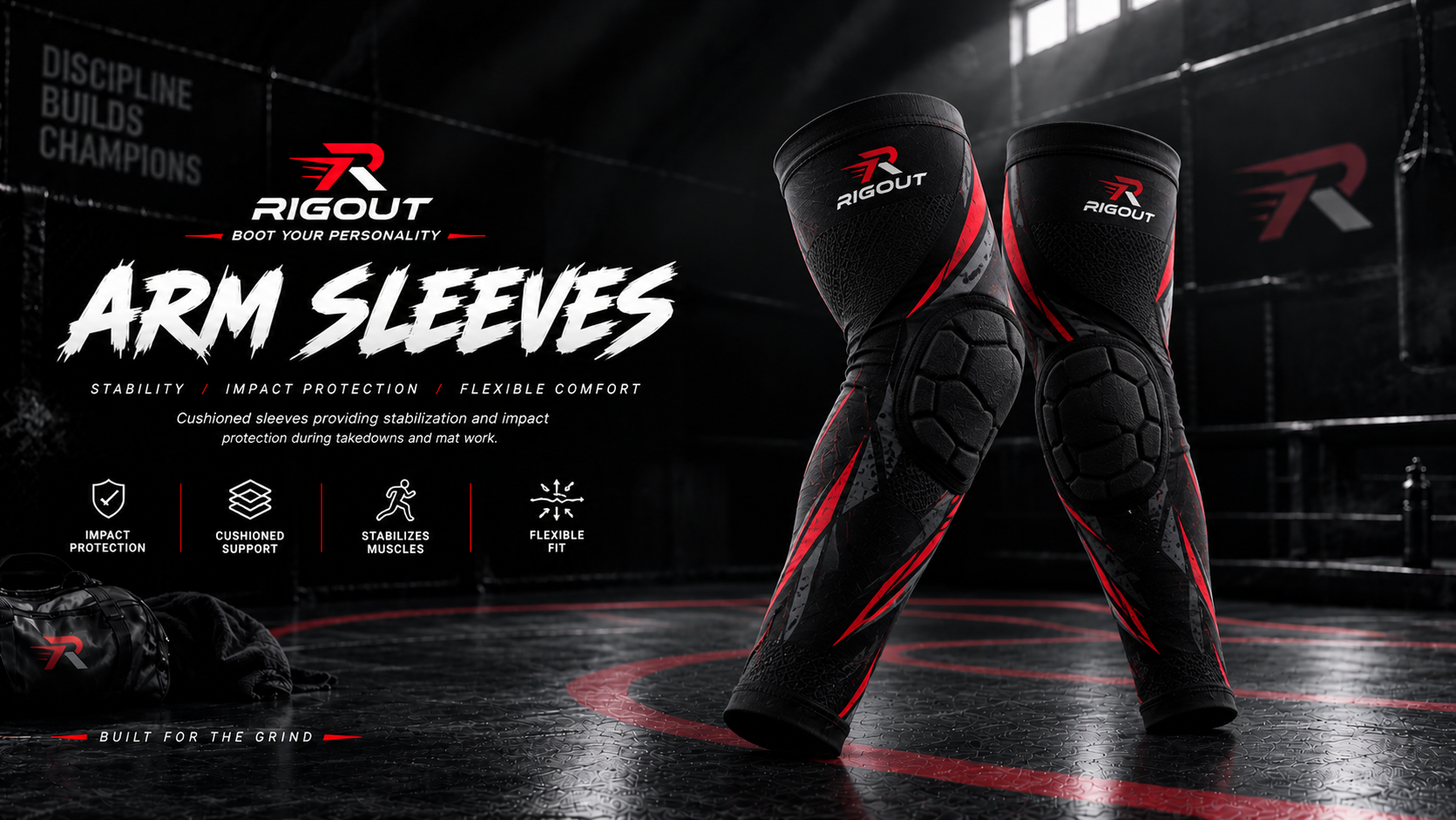 Durable wrestling knee pads featuring high-density impact-absorbing foam, flexible breathable sleeves, and secure non-slip grip for intense mat support and protection.