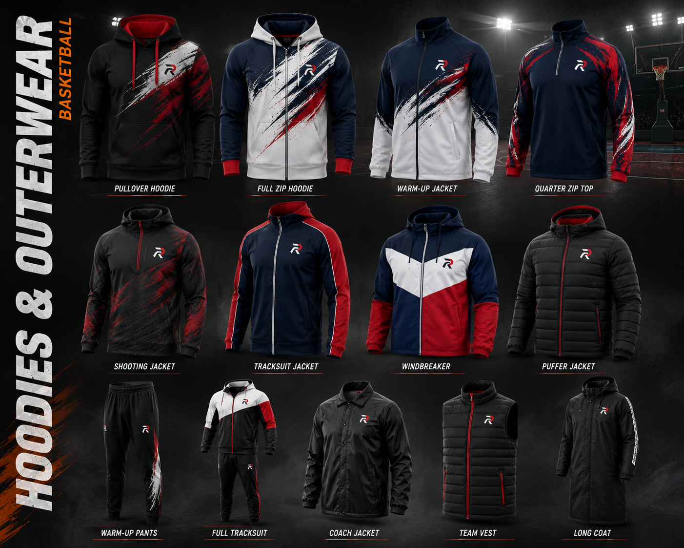 Customized basketball pullover hoodie made of mid-weight performance polyester fleece, featuring a relaxed fit, mesh-lined hood, and personalized team logo