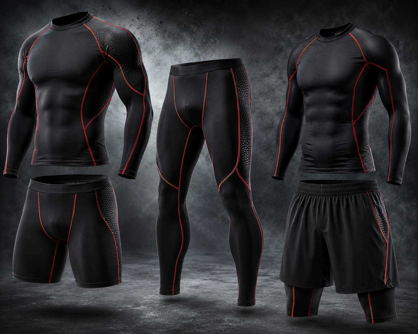 compression long-sleeve top and leggings made from moisture-wicking, 4-way stretch fabric